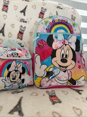 Disney Minnie Mouse Kids Backpack and Lunch Bag Set - Pink Multi